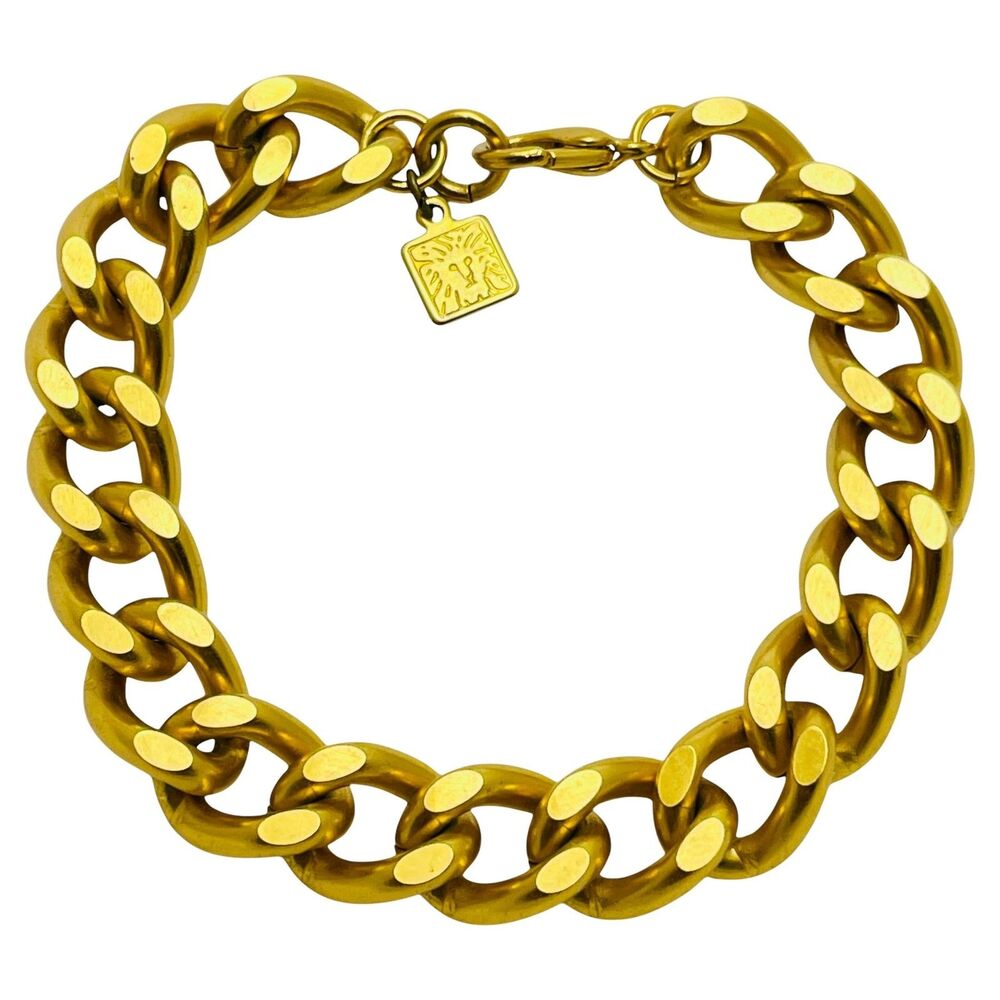 Vintage ANNE KLEIN signed gold tone chain designer bracelet